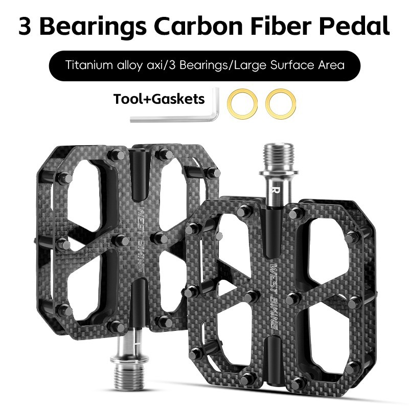 Bicycle Pedals Carbon Fiber Titanium Axle 3 Bearing Bicycle Pedals Black