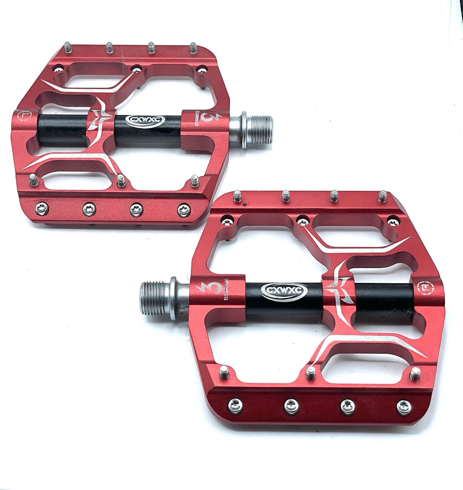 CXWXC CX-V15 Flat Platform Pedals Red / Black Aluminum Sealed Bearings