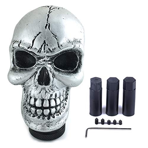 Car Gear Lever Grip Knobs Skull Head Racing Shift Stick Manual Shifter Silver