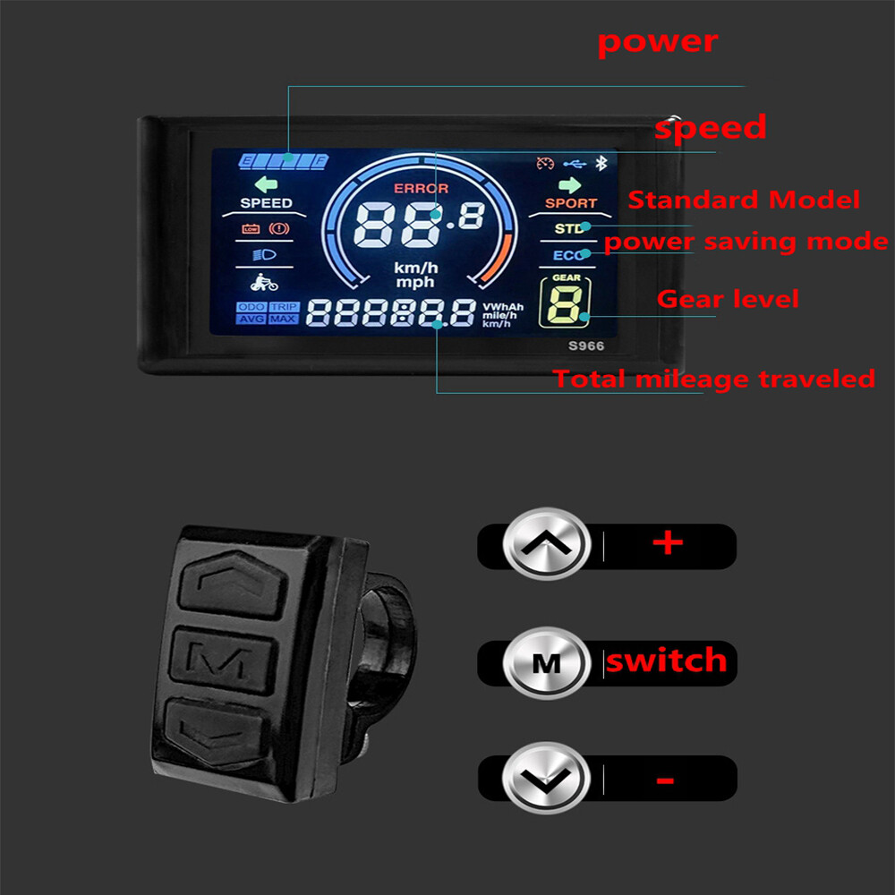 E-bike 24V-72V S966 Colour Display Power Speed Meter Control Panel with NFC 5pin