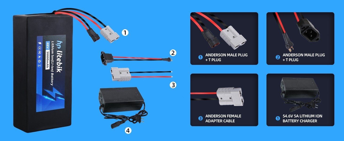 Ebike Lithium Battery 48V 30AH for Electric Bicycle Bike 0-2400W Motors 50A BMS