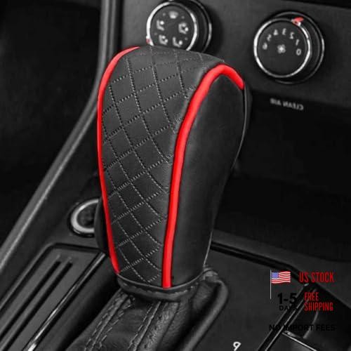 Leather Car Gear Shift Knob Cover, Anti-Slip Breathable Gear Stick Shift Red
