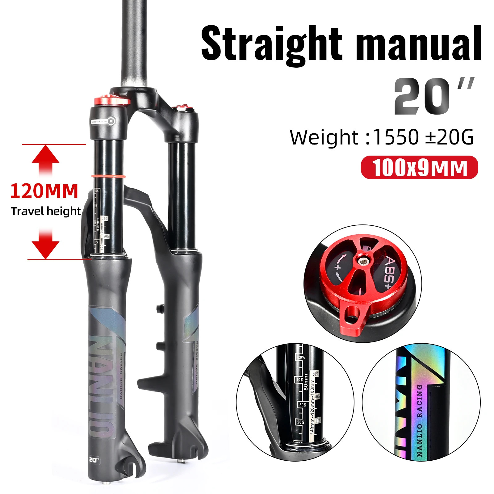 Youth Kids’ Mountain Bike Suspension Fork 20 24er 100-140mm Travel Oil Gas Fork