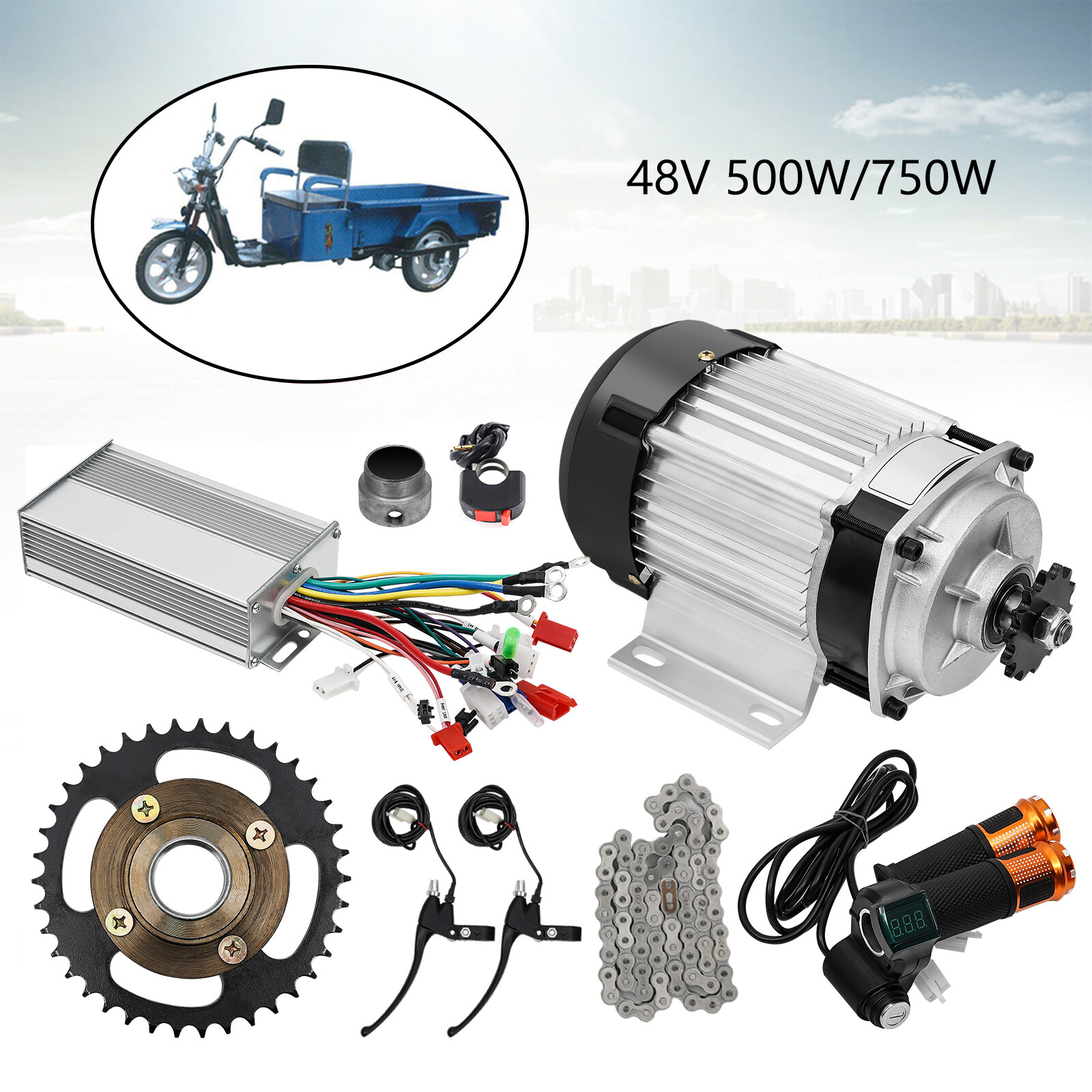 48V 500W/750W Electric Brushless Geared Motor Kit For E-Tricycle Rickshaw Bikes