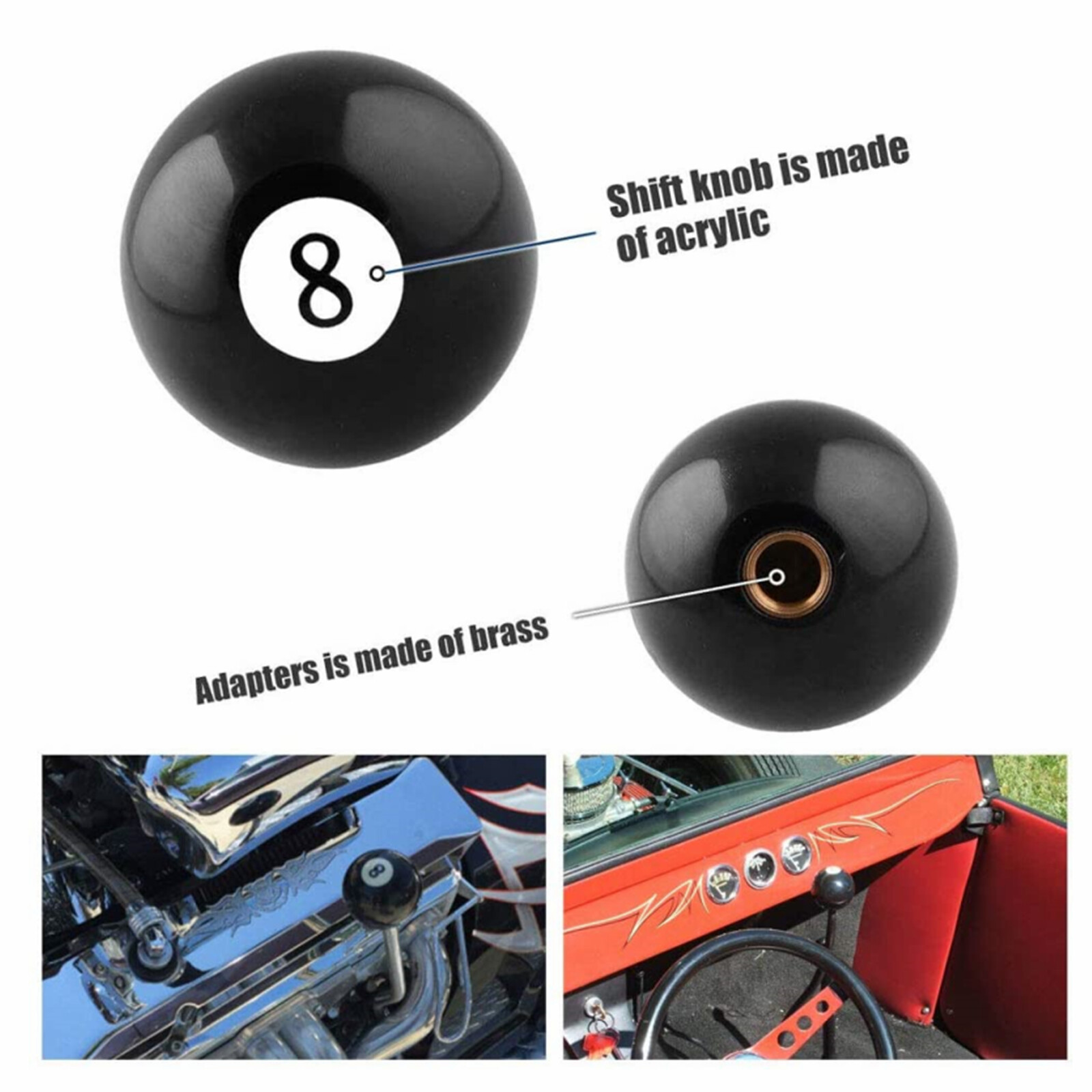 Black 8 Ball Billiard Round Shift Handle Acrylic Manual Gear Shift Knob Shifter