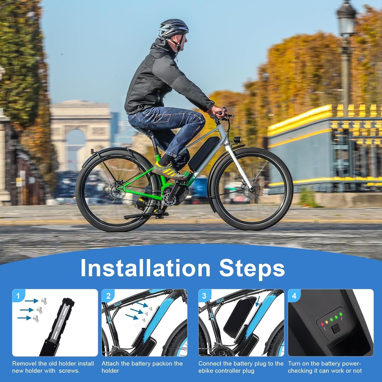 36V 15Ah Electric Bike Lithium Battery Ebike Battery w/Charger Lockable ≤1500W