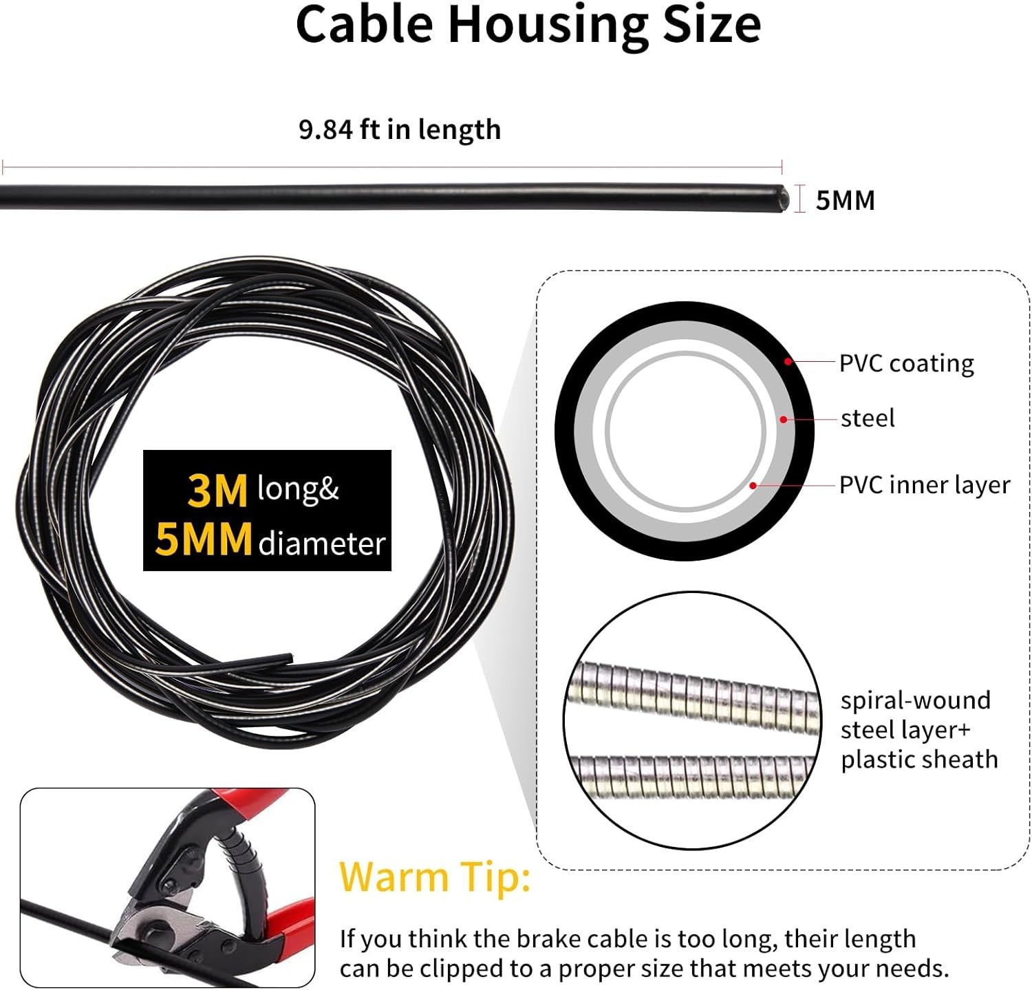 Brake Cable Housing Lined Bicycle Outer Tube Casing for Mountain Bike