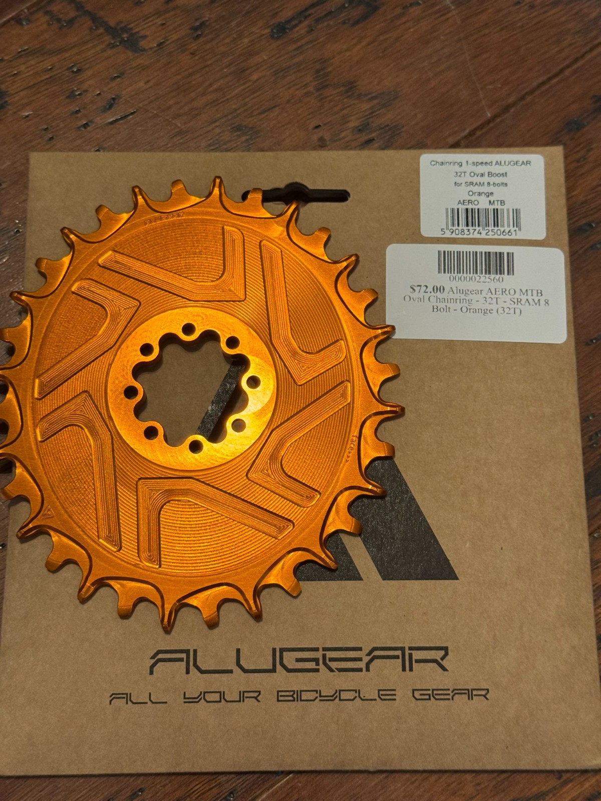 Alugear MTB Oval Chainring 8-bolt 32T Orange T-type