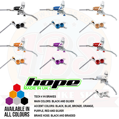 Hope Tech 4 V4 Downhill AM MTB Brakes – Black / Braided Hose – All Colors – New
