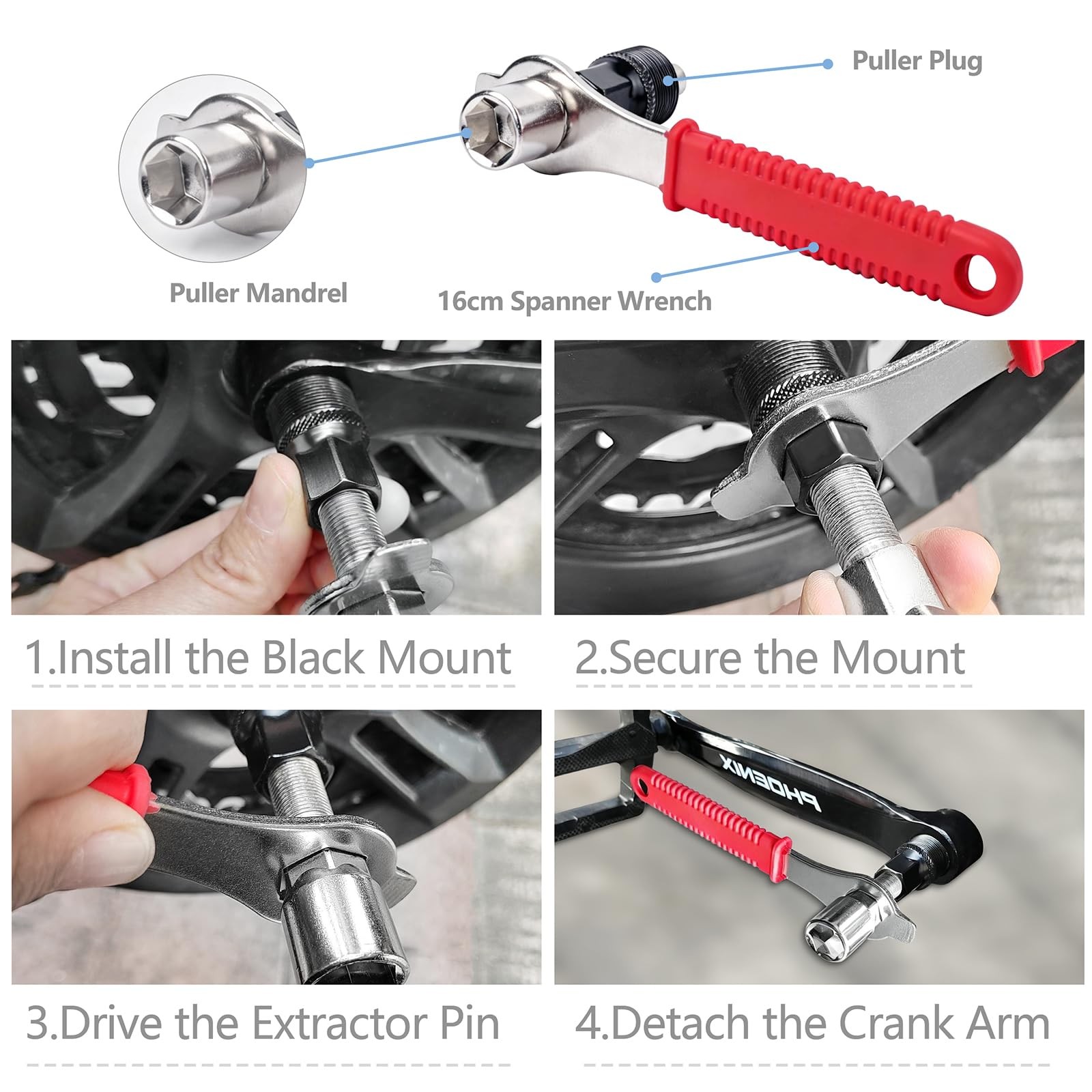 Red Bicycle Crank Puller and Bottom Bracket Removal Tool Set