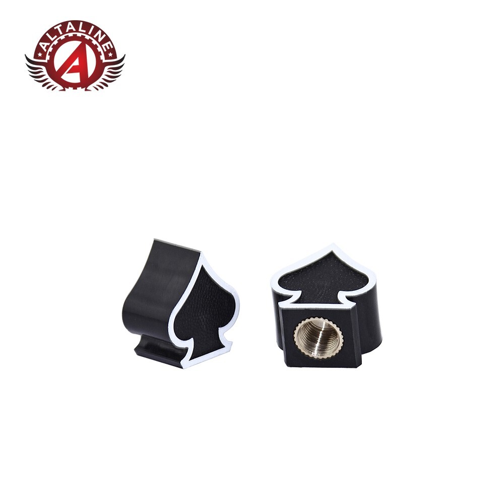ALTALINE SPADE STYLE VALVE CAPS IN BLACK/WHITE USED FOR SCHRADER VALVE.