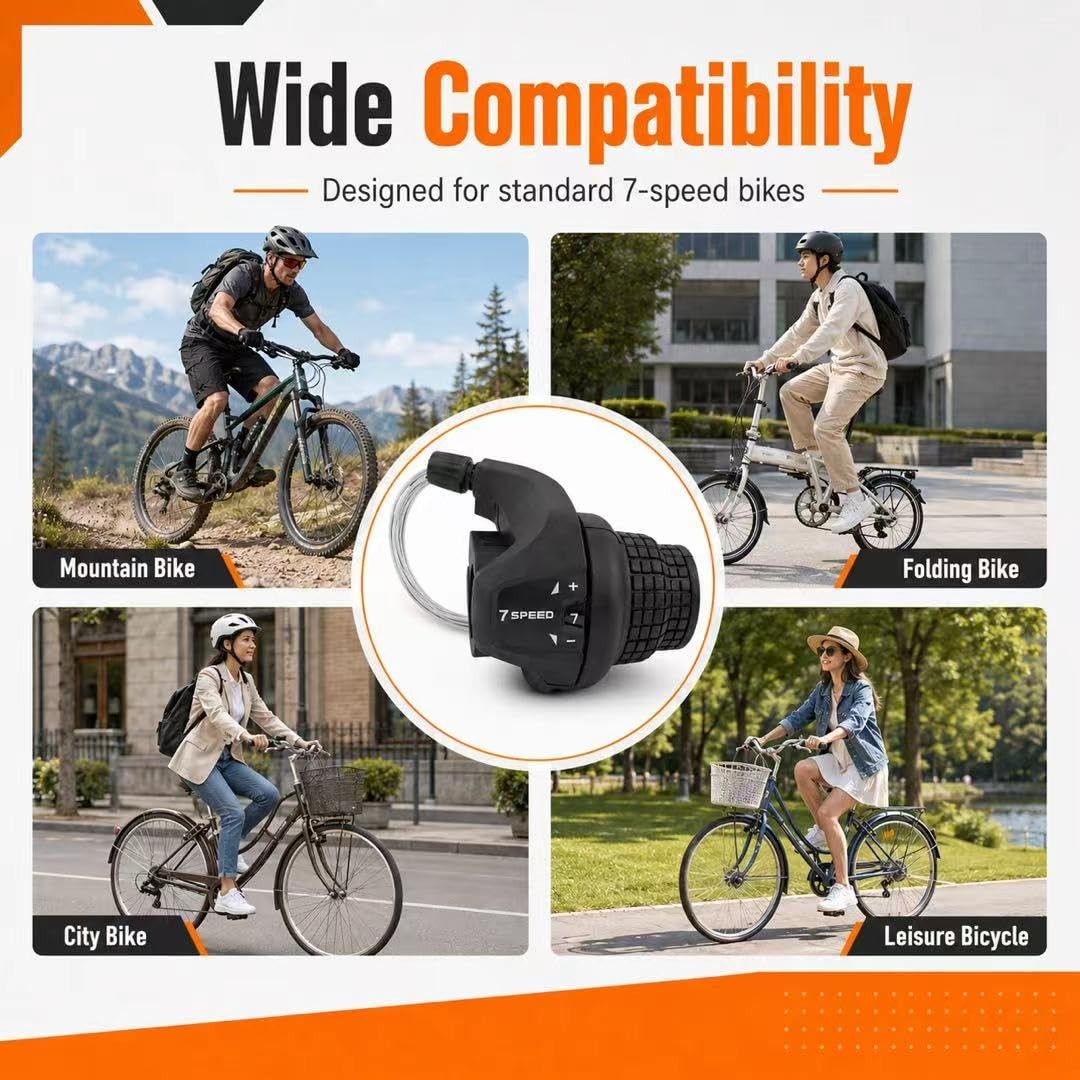 7 Speed Bike Twist Gear Shifter Handlebar Grip Shift Wire Lever Component