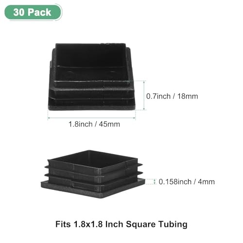 -Pack Square Tubing End Caps, 1.8Inch/Plastic Tube Plugs for Square 45mm 30
