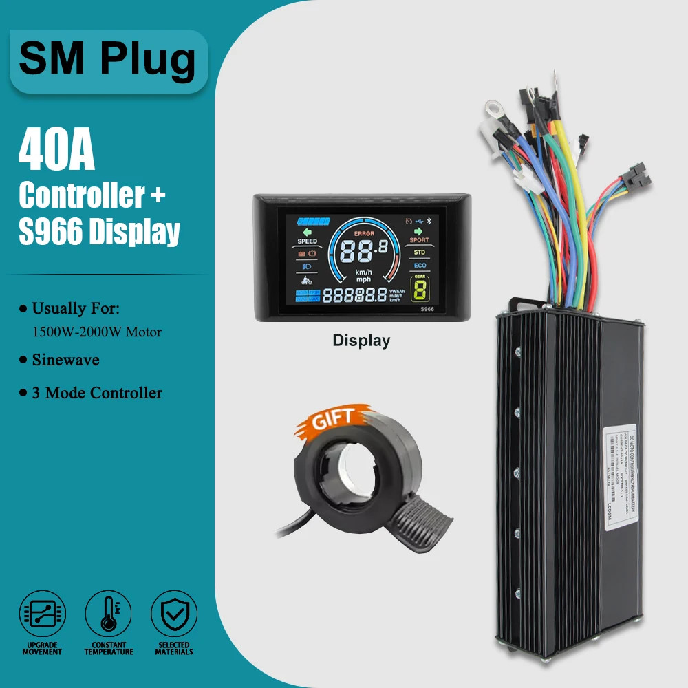 Three-Mode Sine Wave Controller 17A-60A SM/WP Plug with 36V 48V S966 Display