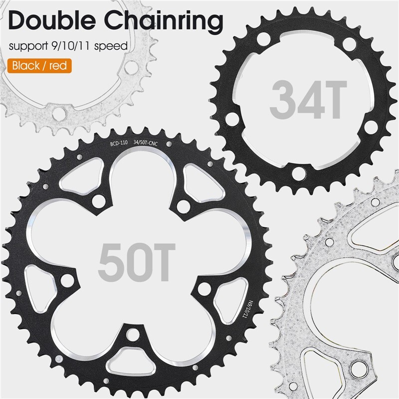 WEST BIKING Road Bike Chainring 110BCD 34T/50T Tooth Plate 8/9/10/11 Speed Black