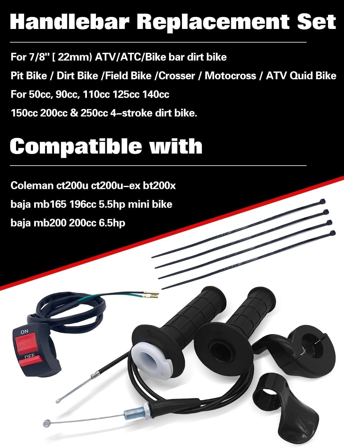 Handlebar Throttle Grips Set Aluminum Cable Clamp for 50cc-125cc Dirt Bikes ATV