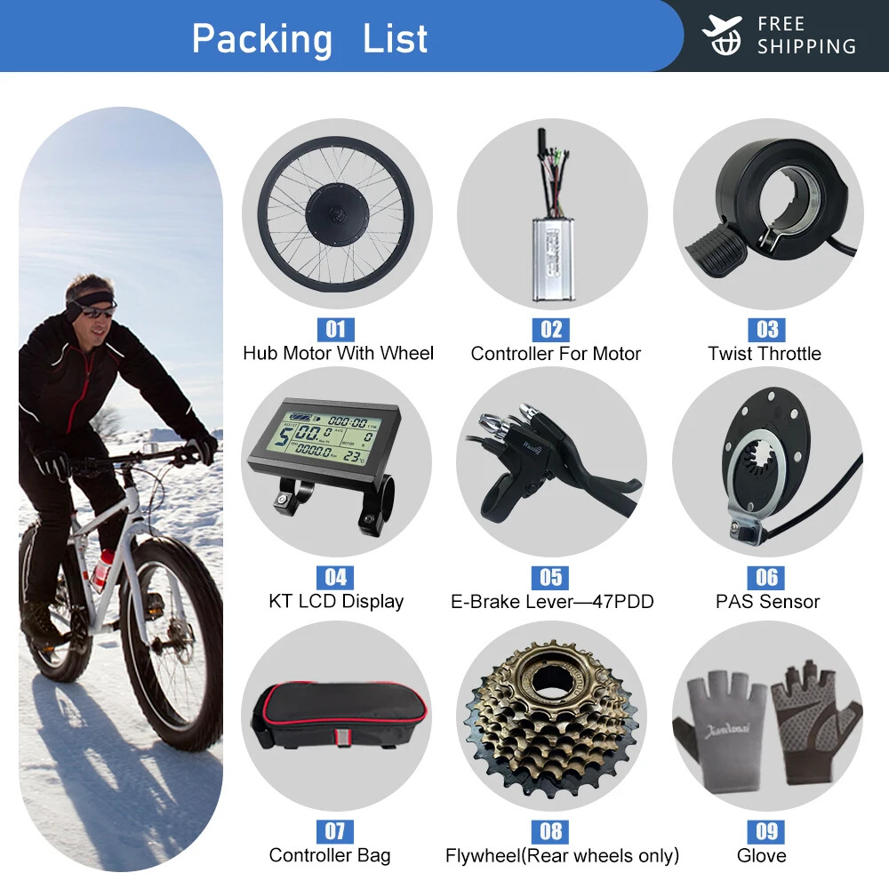 36V 500W 48V 500-3000W Snow E-Bike Kit 20/26» Fat Tire Brushless Gearless Motor