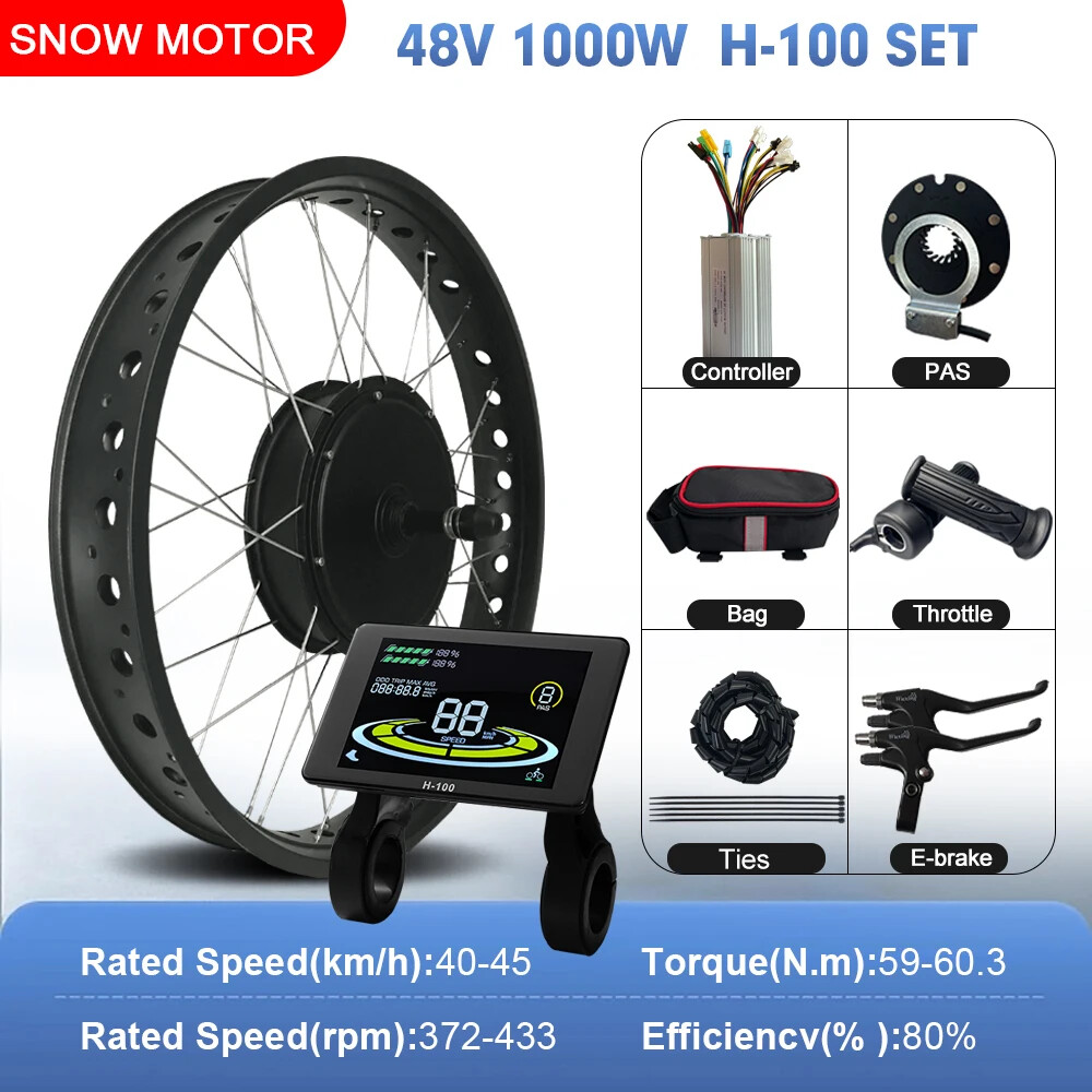 48V 1000W 4.0Tyre Rear Rotate Hub Motor Wheel for Snow E-bike Conversion Kit