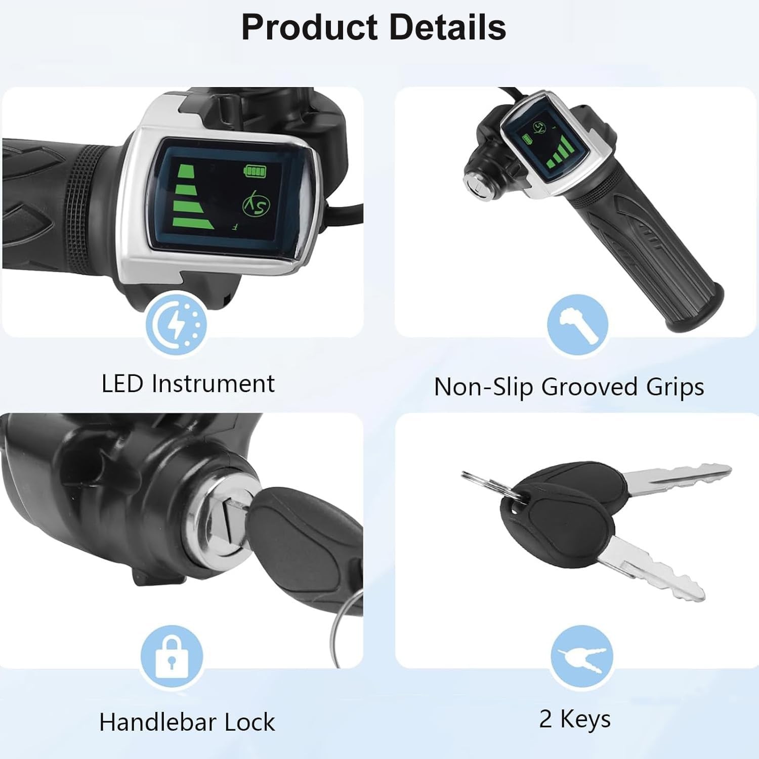 36V 48V Half Twist Ebike Throttle Grip Key Lock LCD Display 5 Pin Plug Speed
