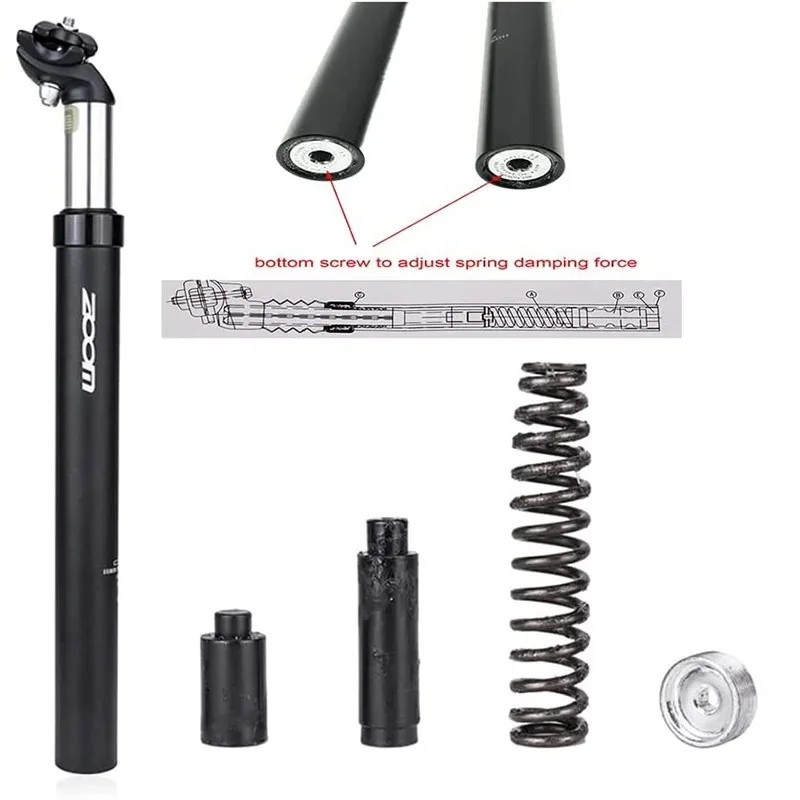 ZOOM Bicycle Suspension Seat Post 27.2/28.6/30.0/30.4/30.8/31.6/33.9*350MM MTB S