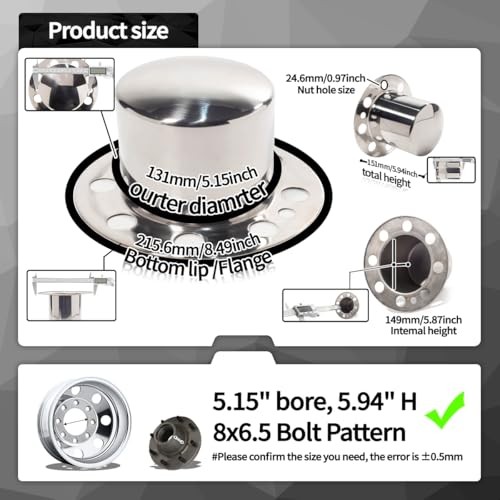 2Pcs 5.15inch Stainless Wheel 1pc Front, 1pc Rear, 5.15 Broe Mirror Polished