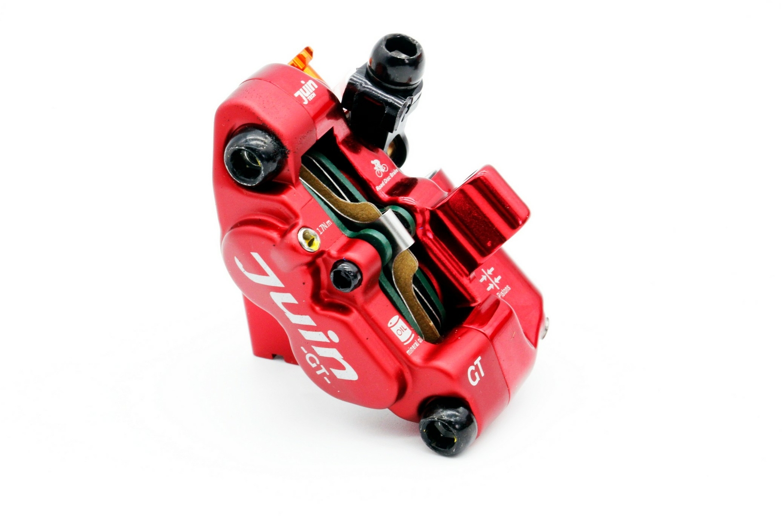 Juin Tech Gt-F Cyclocross eBike Riding 4-Piston Disc Brake Caliper Set Red Bike