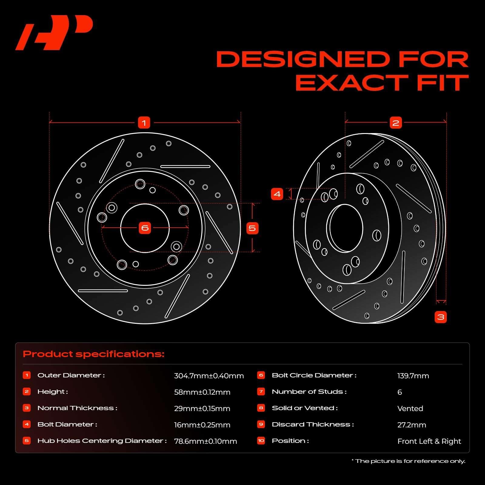 A-Premium 12.01 Inch 305Mm Front Drilled And Slotted Disc Brake Rotors