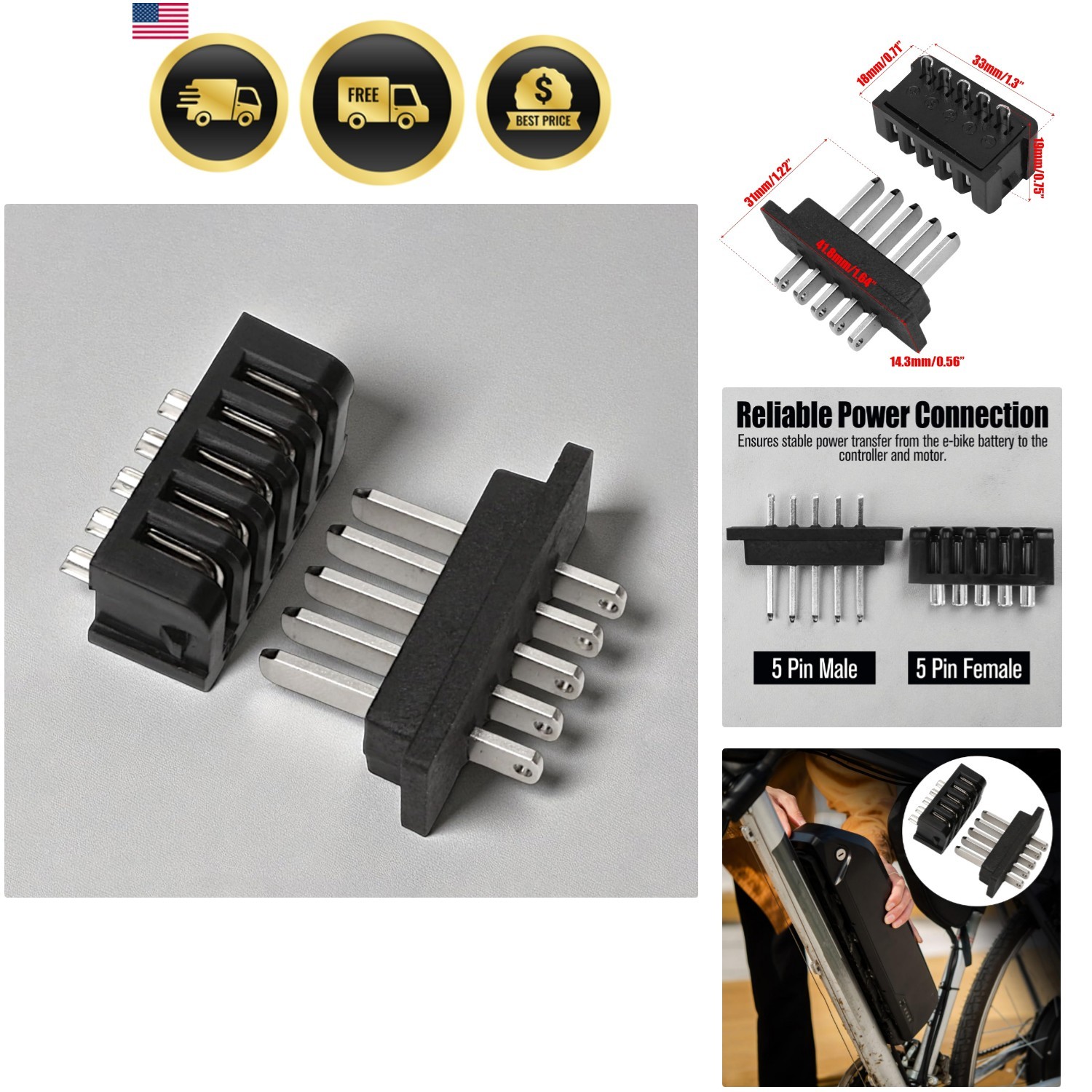 E-Bike Battery Power Discharge Connector – Compatible with Hailong 5 Pin Conn…