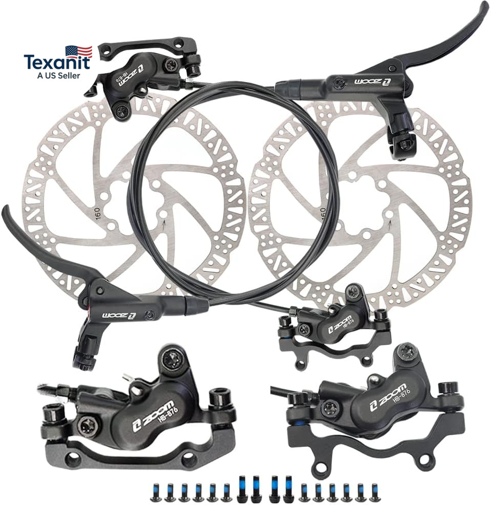Zoom HB876 4-Piston Pre-Bled Hydraulic Disc Brake Set for Mountain Bike, Bike Di