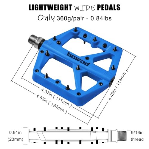 MTB Pedals Large Mountain Bike Pedals, Lightweight Nylon Fiber Composite Blue