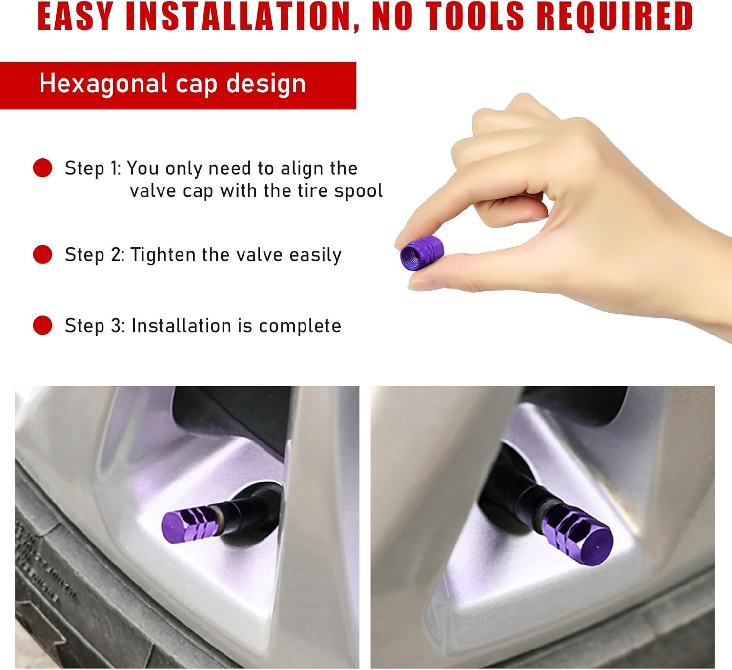 8 PCS Car Tire Valve Stem Caps, Aluminum Alloy Wheel Valve Covers wit…(Purple)