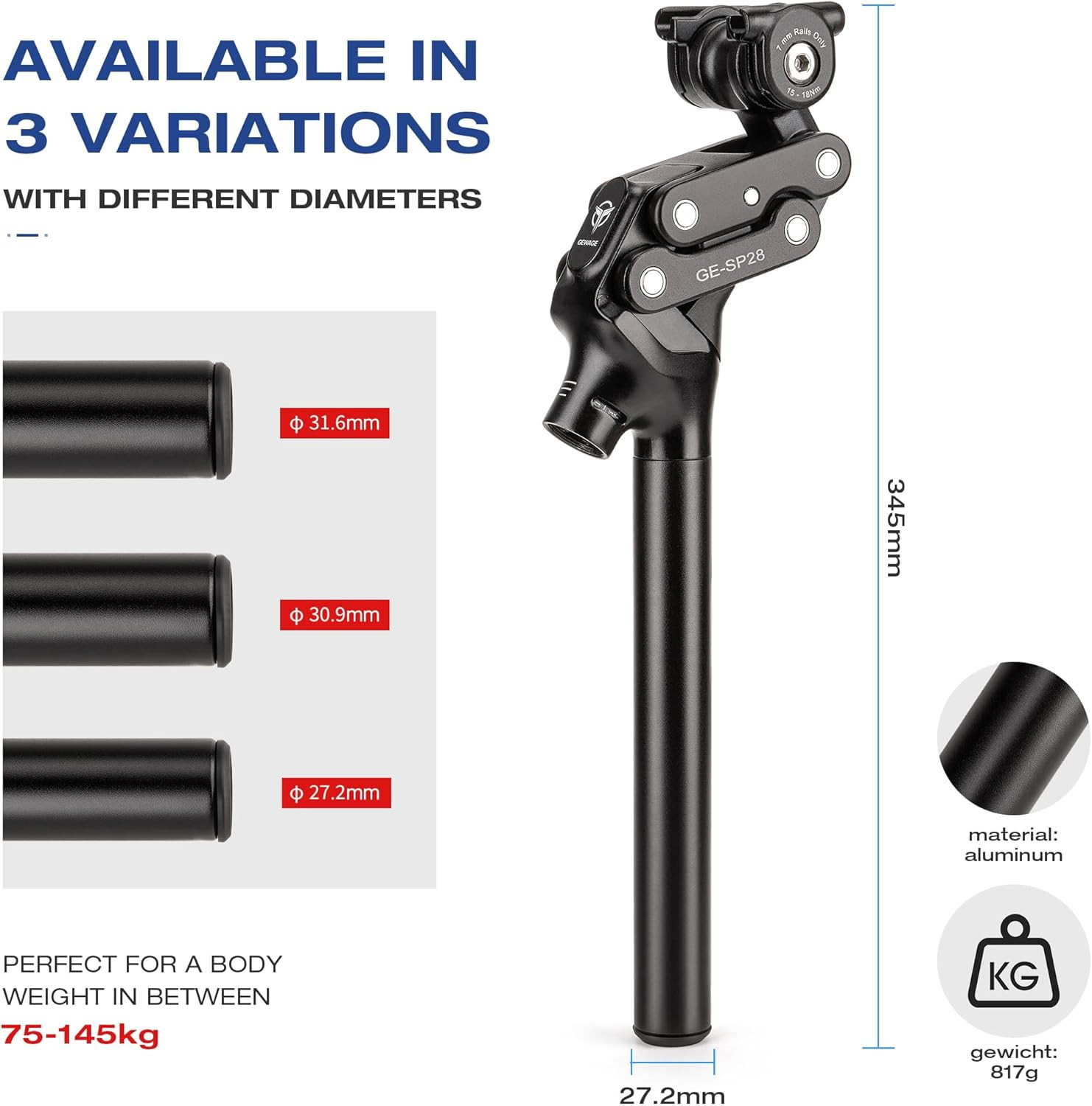 Bike Suspension Seatpost- 27.2 / 30.9 / 31.6Mm Shock-Absorber Bicycle Seat Post