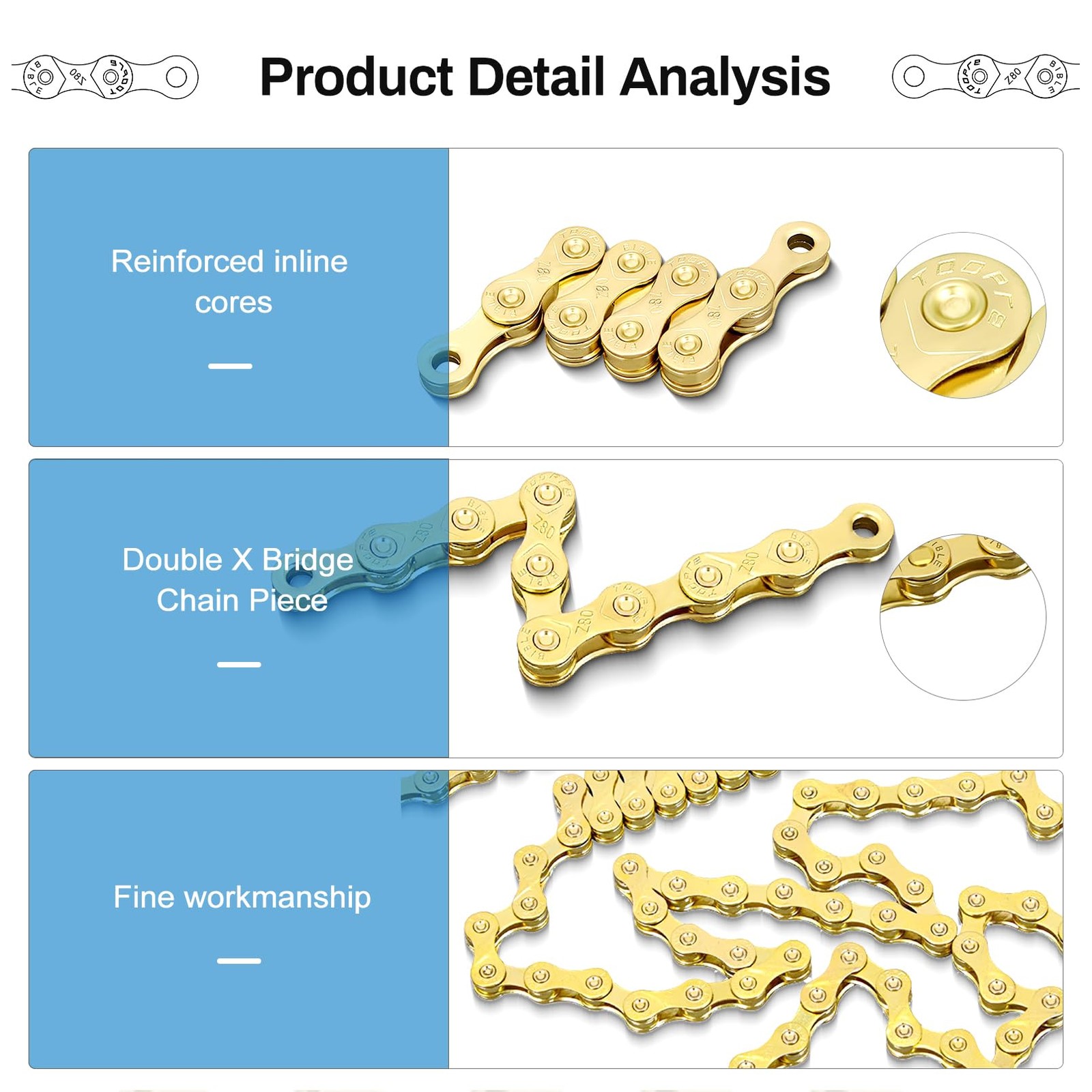 Chain 8 Speed 1/2 x 3/32 116 Links for Road Bike Mountain Bike Gold 8 Speed