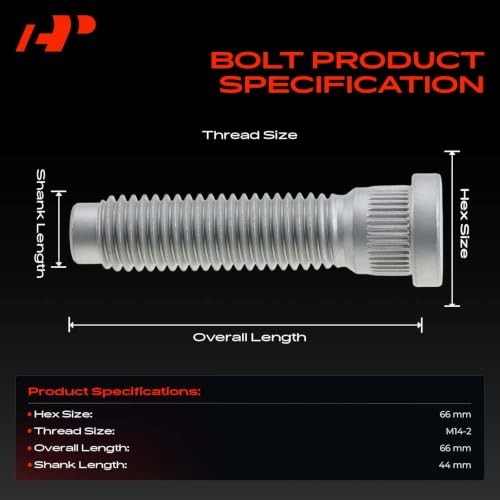 Wheel Studs M14-2.0 & 43.5mm Long Serrated Lug Studs | Compatible with 6PCS