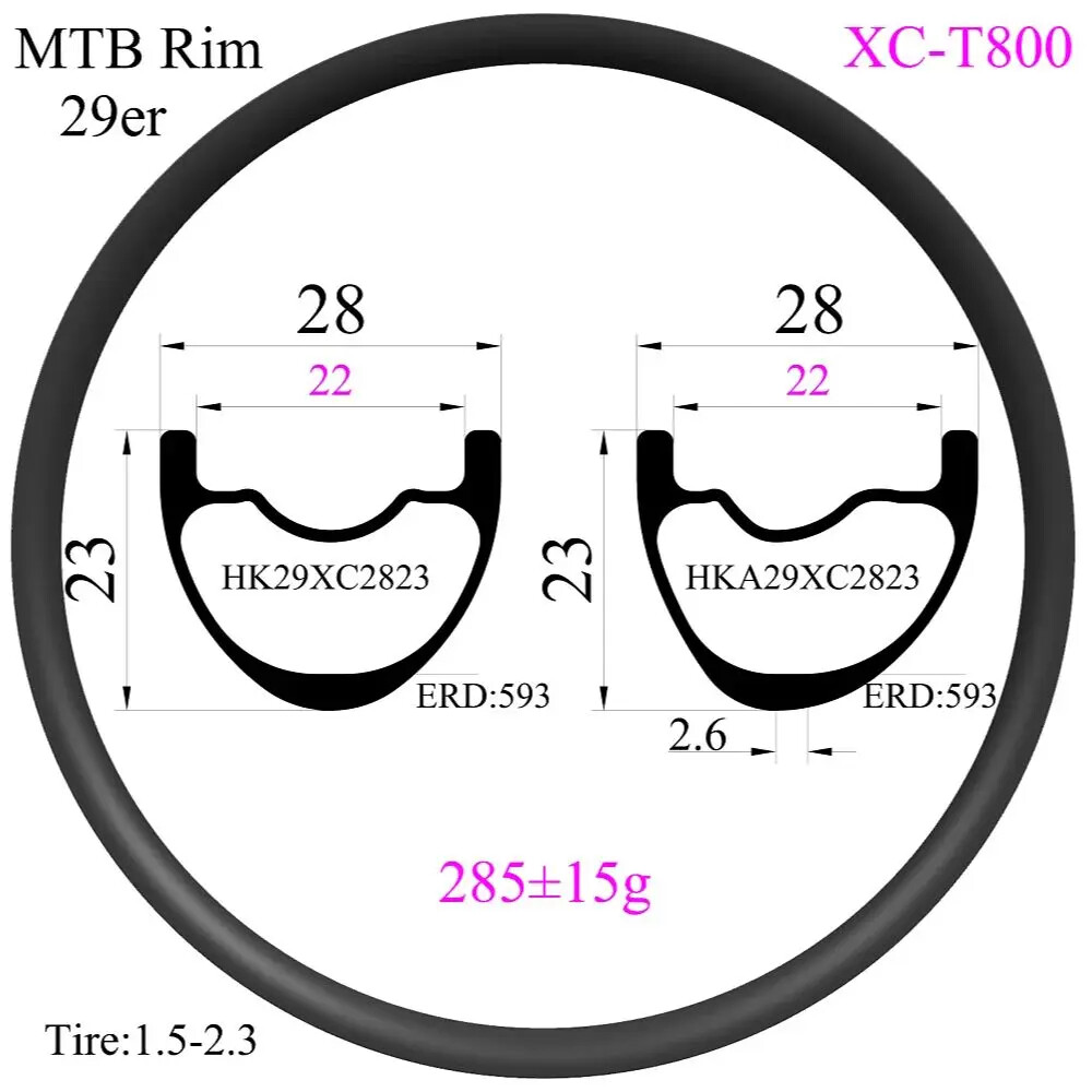 29er Superlight Carbon MTB Rims 28mm Width 23mm depth Hookless Tubeless UD 3K