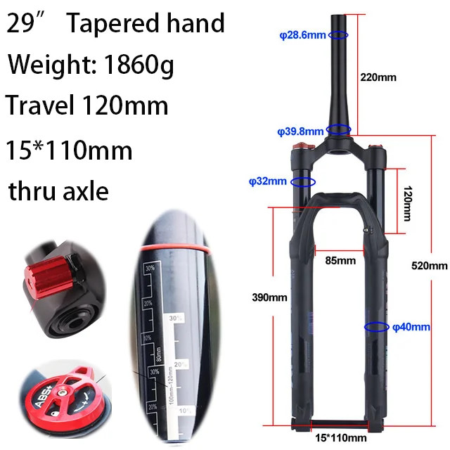 27.5/29inch Mountain Bike Thru Axle Rebound Adjustment Boost Suspension Air Fork