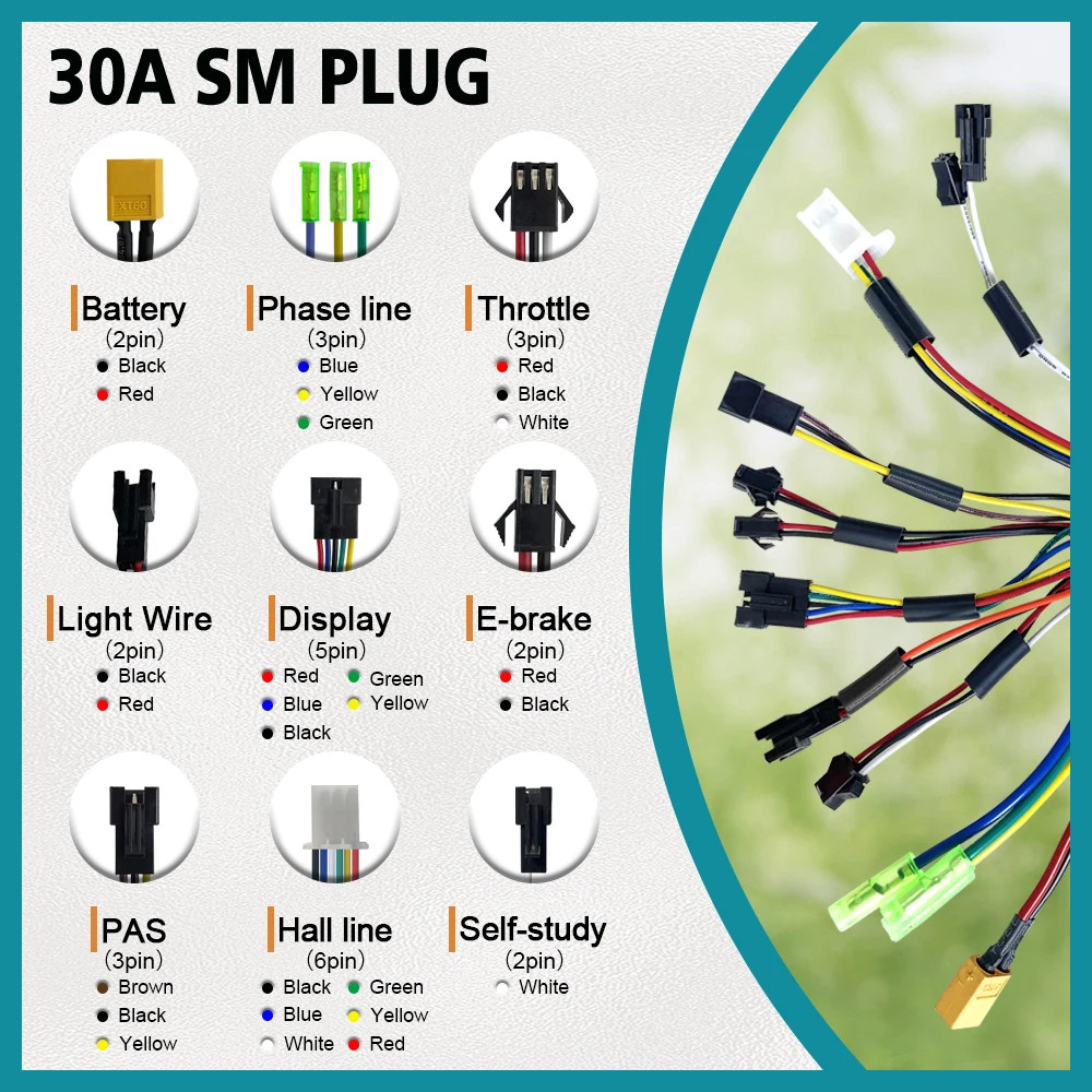 Three-Mode Sine Wave Controller 17A-60A SM/WP Plug with 36V 48V S966 Display