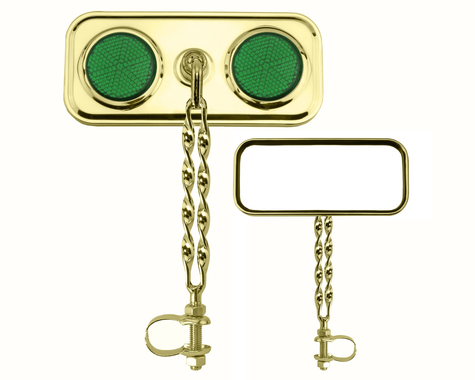 Bike Rectangle Double Flat Twisted Mirror Gold Green Reflectors.