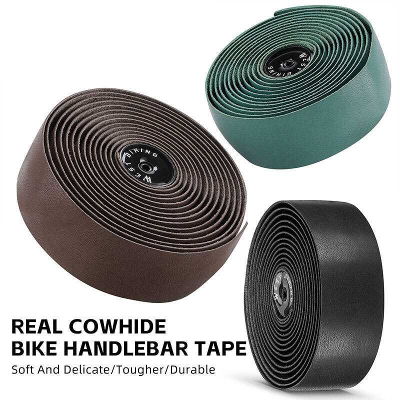 West Biking Road Bike Bicycle Handlebar Tapes Cowhide Leather Handlebar Tape Brown One Pair