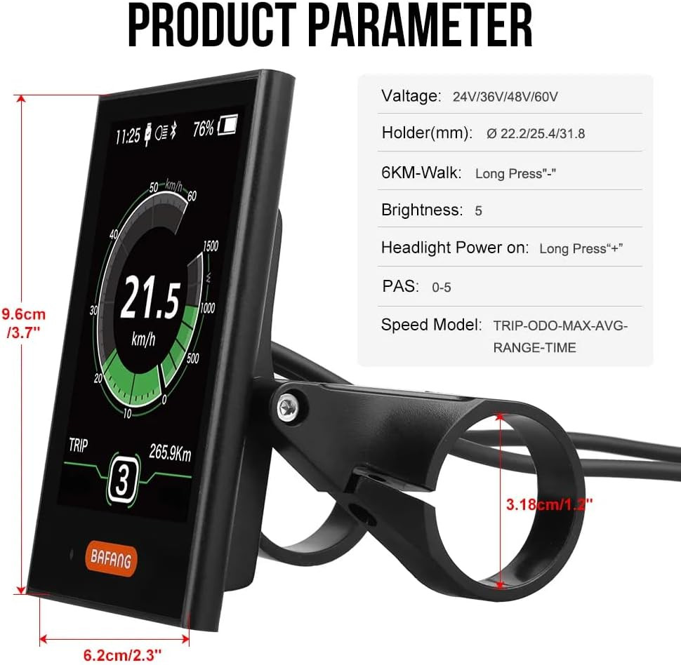 BAFANG 3.5In Ebike Display DPC181 for BBS01 02 HD G340 Mid Motor 0-5 Pedal Assis