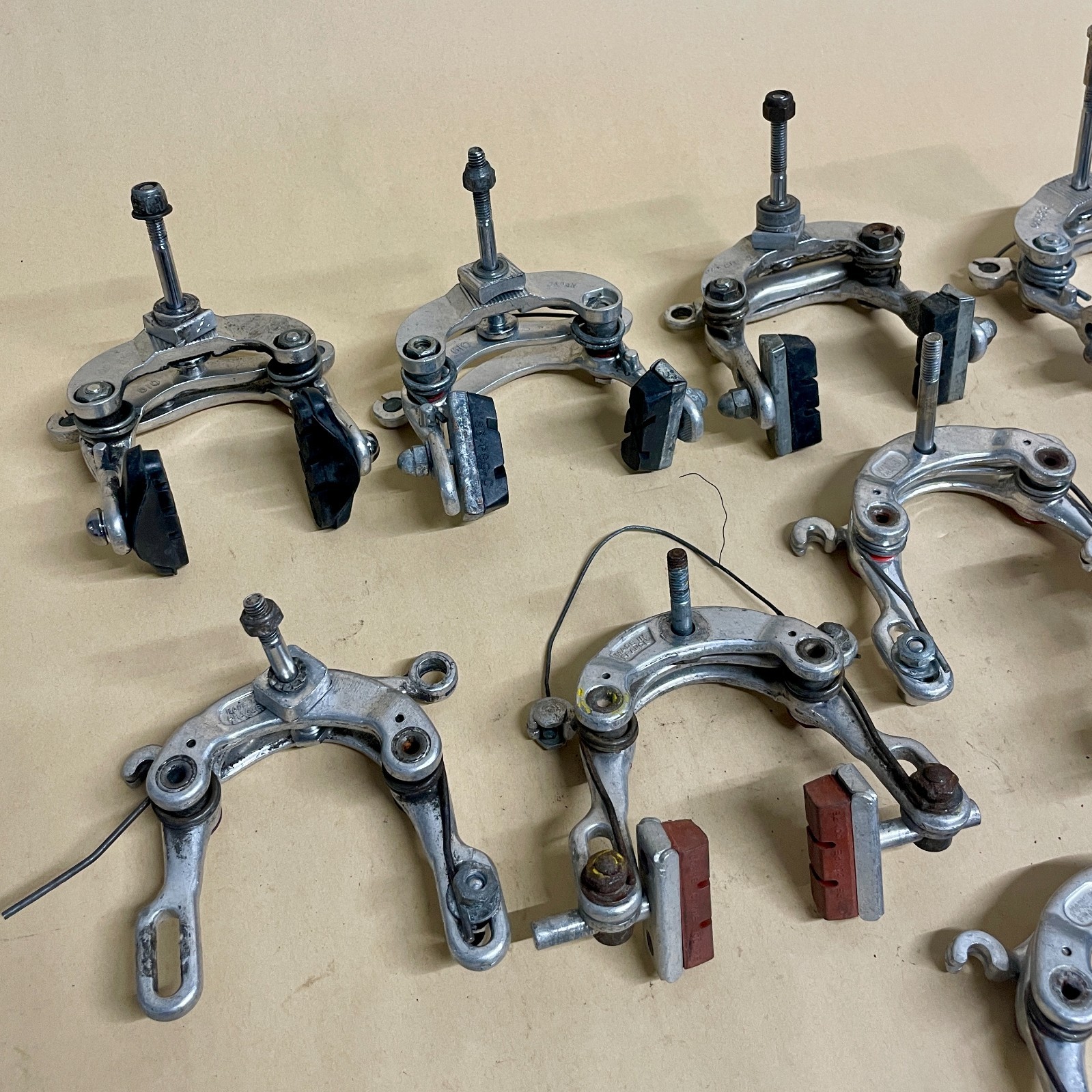 Lot of 10 Vintage Center Pull Brakes: Mafac, Dia-Compe, Shimano 500 – For Parts