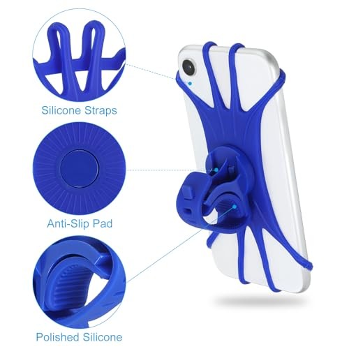 Bike Phone Mount, 360° Rotation Silicone Motorcycle Phone Holder for 3″- Blue