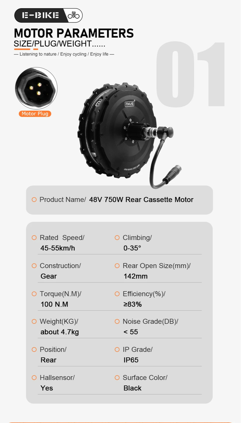 E-bike Conversion Kit 48V 750W Rear Brushless Hub Motor Wheel Dropout 142mm