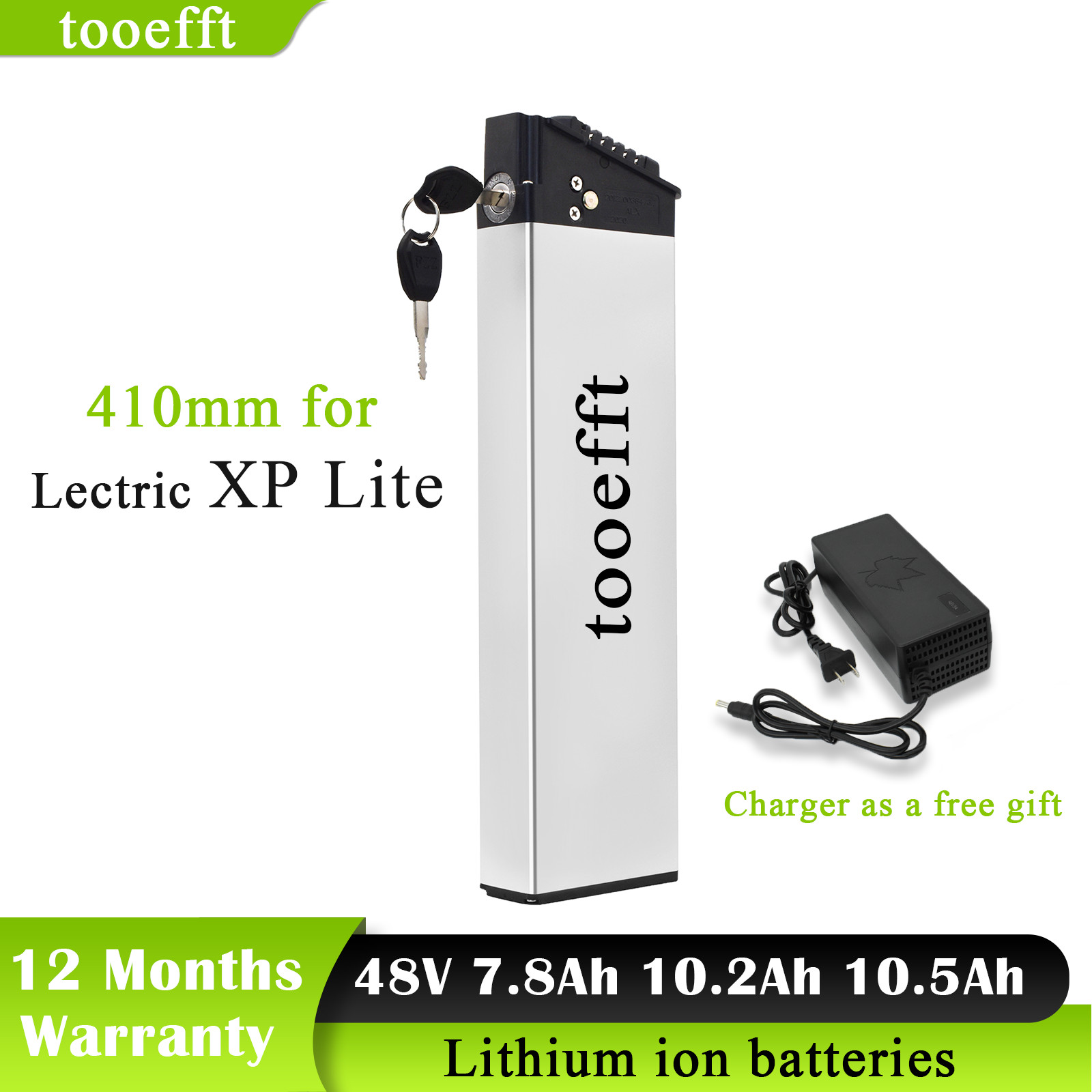 tooefft 48V 7.8Ah 10.2Ah 10.5Ah 410mm Lithium ion batteries for eLectric XP Lite