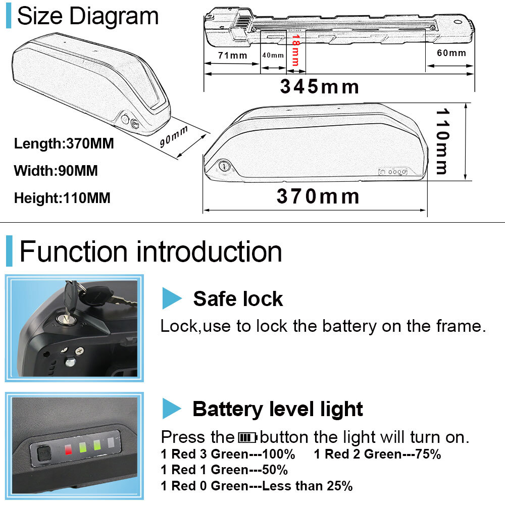 36V 48V 52V e-bike battery bicycle battery pedelec electric bike lithium battery DIY