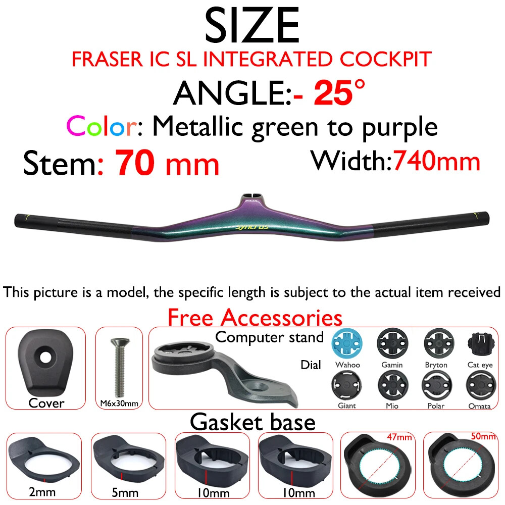 MTB Bicycle Carbon Fiber Handlebar Integrated Handlebar 28.6mm -25° 60-90mm