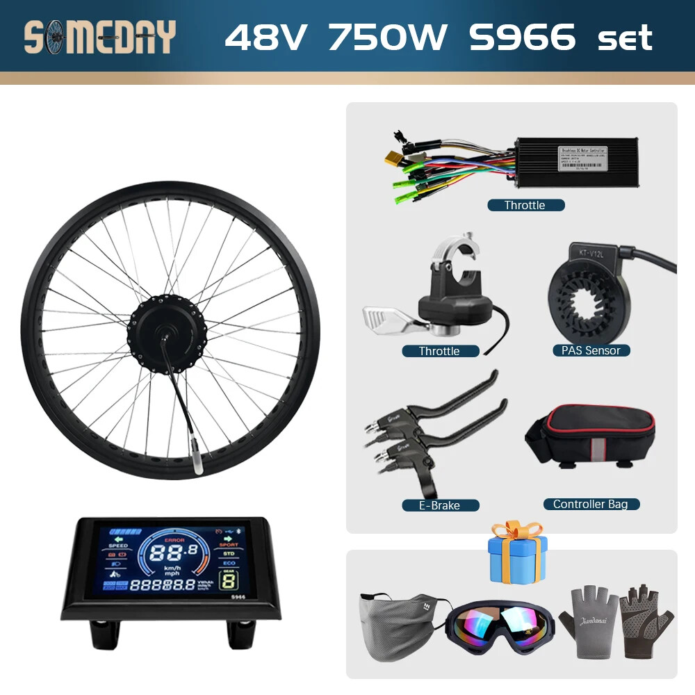 750W E-Bike Conversion Rear Cassette Hub Motor Kit 20 24 26″ Snow/Beach Fat Bike