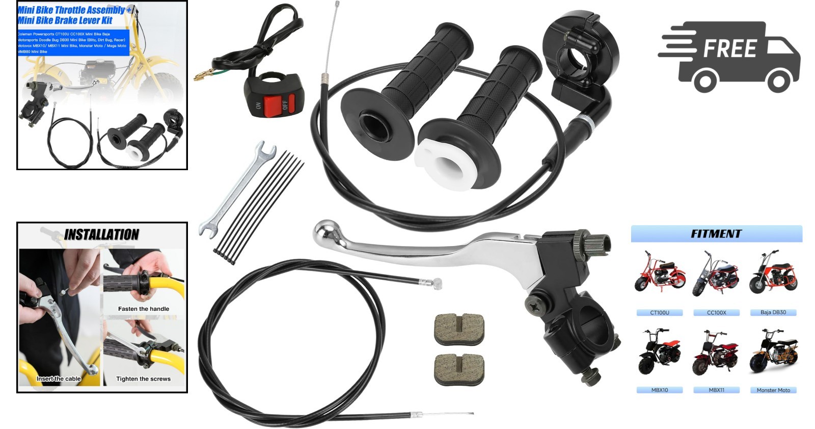 Mini Bike Throttle Assembly Kit Brake Lever for Coleman Baja Doodlebug 22mm