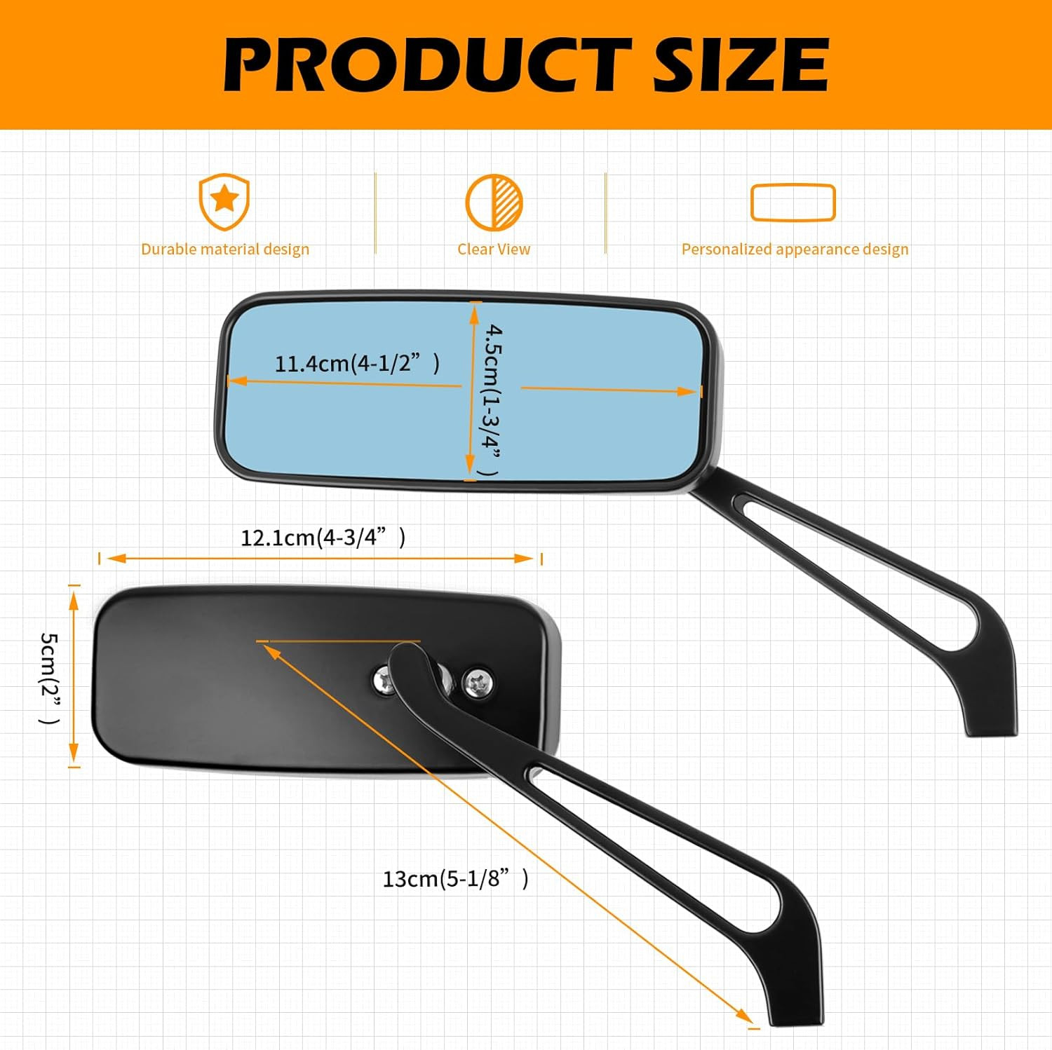 8Mm/10Mm Black Rectangle Motorcycle Rear View Side Mirrors Compatible with Honda