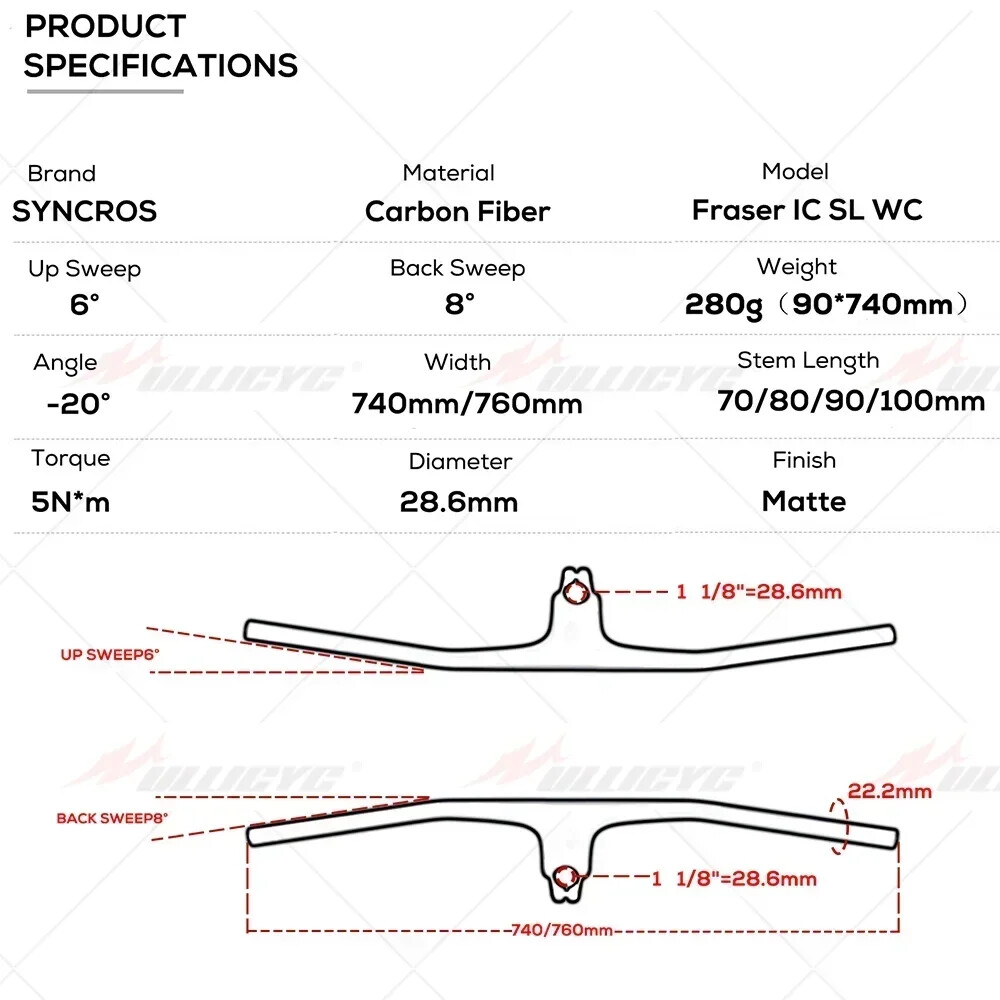 -20 Degrees Full Carbon Fibre MTB Bicycle Integrated Cockpit Handlebar 740MM